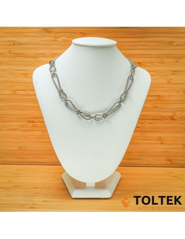 Collier argent rhodié - 14,20g - chaîne maille pop-corn fantasie - 39cm + 4cm