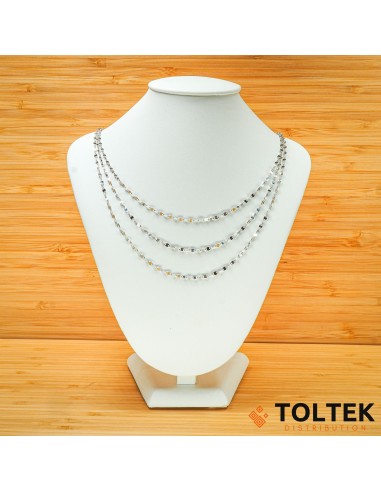 Collier argent rhodié - 6,60g - chaînes mailles fantasie- triple chaîne - 40cm + 5cm