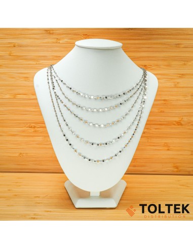 Collier argent rhodié - 11g - chaînes mailles fantasie - quadruple chaine - 40cm + 5cm