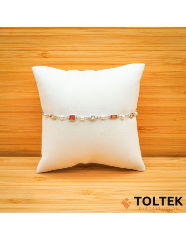 Bracelet argent rhodié - 2,90g - chaîne - pierres multicolores de formes diverses - 15cm + 3cm