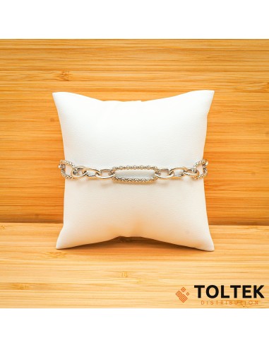 Bracelet argent rhodié - 6,80g - chaîne maille pop-corn fantasie et mailles ovale - 16cm + 2,5cm