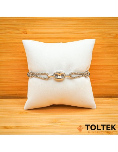 Bracelet argent rhodié - 8,40g - chaîne pop-corn fantasie - grain de café - 16cm + 3 cm