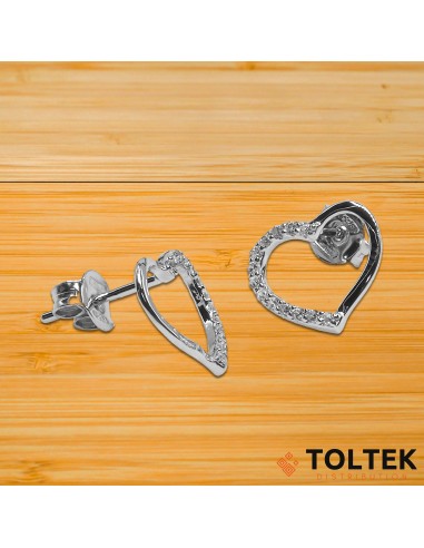 Boucles d'oreilles argent rhodié - 0,80g - Motif coeur en pierre facettée