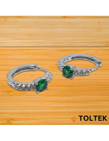 Boucles d'oreille argent rhodié - 20g - Zircon rond vert