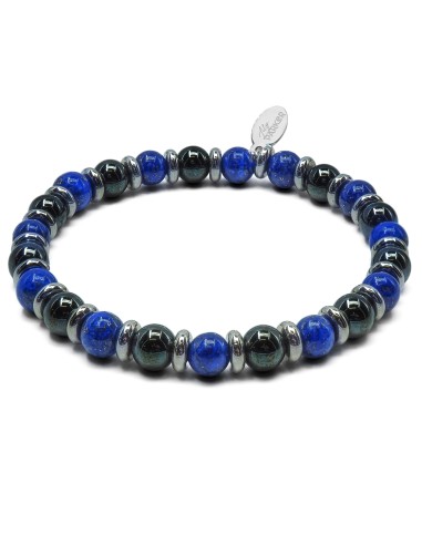 Bracelet lithothérapie "Bye Bye Blues" - Hématite - Lapis Lazuli - 18-18,5cm