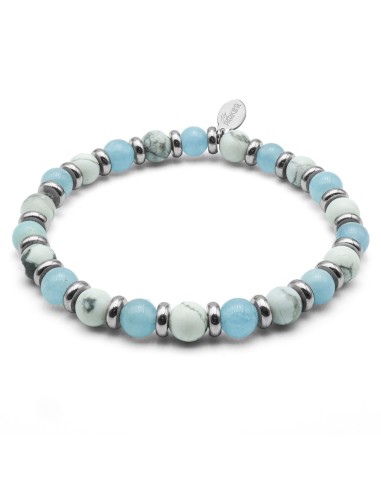 Bracelet lithothérapie "Zen Attitude" - Aigue Marine - Howlite Blanche - 18-18,5cm