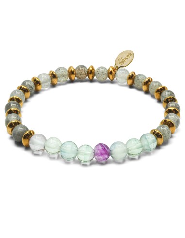 Bracelet lithothérapie "Bye Bye Fatigue" - Labradorite - Fluorite - 18-18,5cm