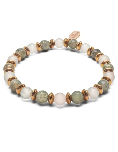 Bracelet lithothérapie "Libre comme l'Air" - Labradorite - Quartz Rose - 18-18,5cm