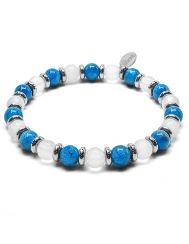 Bracelet lithothérapie "Stop Fringale" - Apatite - Pierre de lune - 18-18,5cm