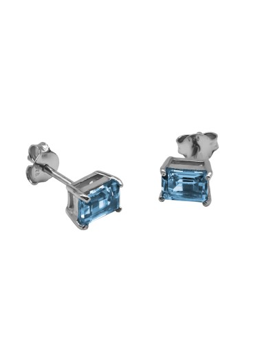 Boucles d'oreille argent rhodié 1,2g - Topaze Bleu  6x4mm