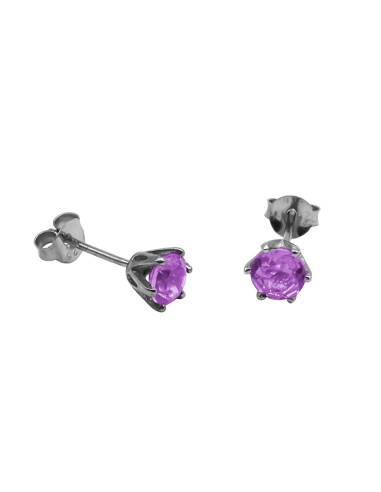 Boucles d'oreille argent rhodié 1g - Améthyste  diamètre 5mm