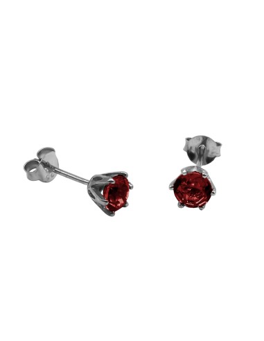 Boucles d'oreille argent rhodié 1g - Grenat diamètre 5mm