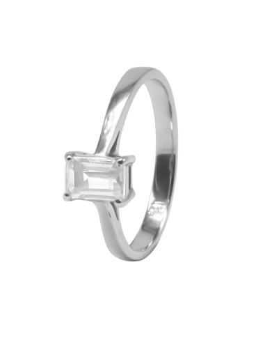 Bague argent rhodié 2g - Cristal de roche  6x4mm - Taille 50 à 62