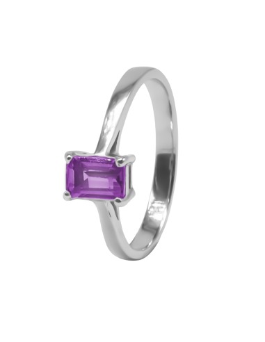 Bague argent rhodié 2g - Améthyste  6x4mm - Taille 50 à 62