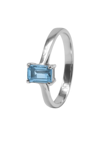 Bague argent rhodié 2g - Topaze Bleu 6x4mm - Taille 50 à 62