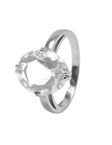 Bague argent rhodié 3,5g - Cristal de roche  10x12mm - Taille 52 à 62