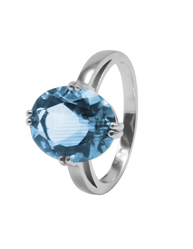 Bague argent rhodié 3,5g - Topaze Bleu 10x12mm - Taille 52 à 62