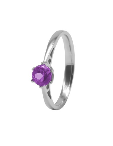 Bague argent rhodié 2g - Améthyste  diamètre 5mm - Taille 50 à 62