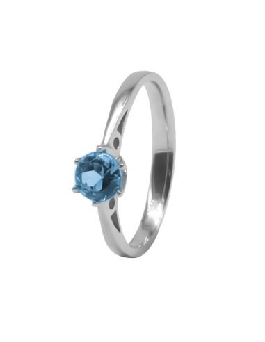 Bague argent rhodié 2g - Topaze bleu  diamètre 5mm - Taille 50 à 62