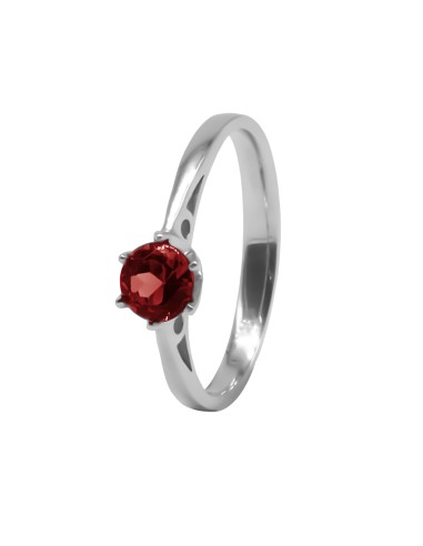 Bague argent rhodié 2g - Grenat diamètre 5mm - Taille 50 à 62