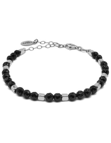 Bracelet argent rhodié 4,80g - collection zodiac - Capricorne -  Onyx 4mm facetté - 15+5cm