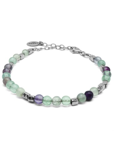 Bracelet argent rhodié 4,80g - collection zodiac - Verseau -  Fluorite 4 mm - 15+5cm