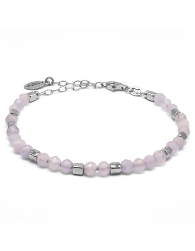 Bracelet argent rhodié 4,80g - collection zodiac - Taureau -  Quartz rose 4mm facetté - 15+5cm