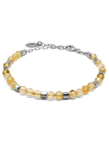 Bracelet argent rhodié 4,80g - collection zodiac - Lion -  Citrine 4mm facetté - 15+5cm