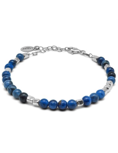 Bracelet argent rhodié 4,80g - collection zodiac - Balance -  Lapis-lazuli 4mm facetté - 15+5cm