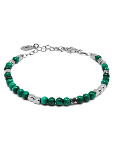 Bracelet argent rhodié 4,80g - collection zodiac - Scorpion -  Malachite 4mm - 15+5cm