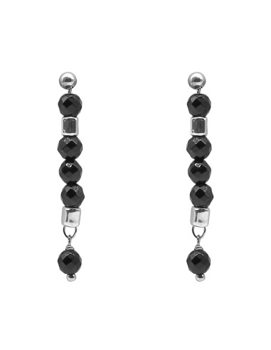 Boucles d'oreille argent rhodié 2,50g - collection zodiac - Capricorne -  Onyx 4mm facetté - 5cm