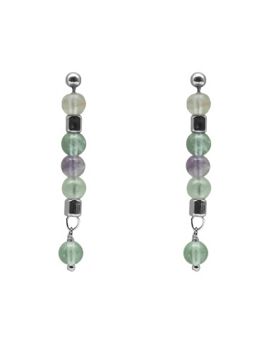 Boucles d'oreille argent rhodié 2,50g - collection zodiac - Verseau -  Fluorite 4 mm - 5cm