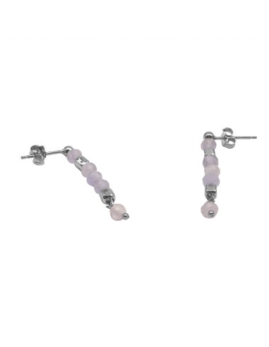 Boucles d'oreille argent rhodié 2,50g - collection zodiac - Taureau -  Quartz rose 4mm facetté - 5cm