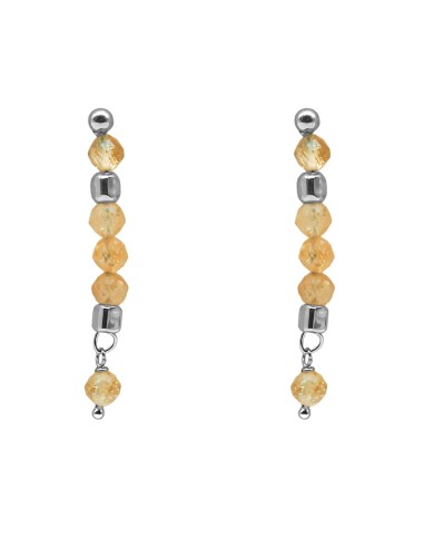 Boucles d'oreille argent rhodié 2,50g - collection zodiac - Lion -  Citrine 4mm facetté - 5cm