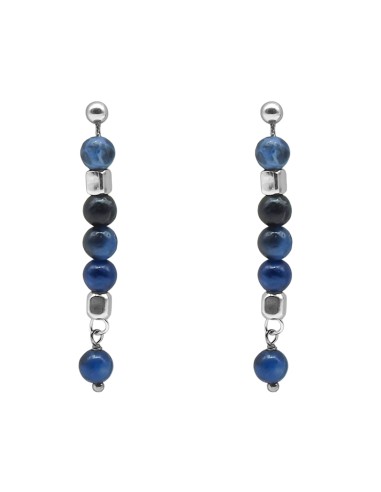 Boucles d'oreille argent rhodié 2,50g - collection zodiac - Balance -  Lapis-lazuli 4mm facetté - 5cm