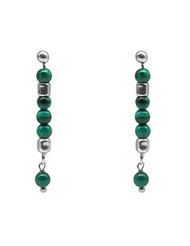 Boucles d'oreille argent rhodié 2,50g - collection zodiac - Scorpion -  Malachite 4mm - 5cm