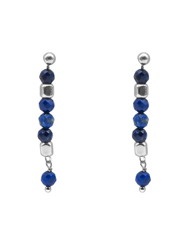 Boucles d'oreille argent rhodié 2,50g - collection zodiac - Sagittaire -  Sodalite 4mm  - 5cm