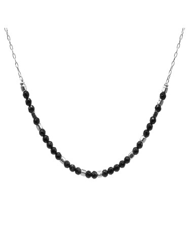 Collier argent rhodié 6,2g  - collection zodiac - Capricorne -  Onyx 4mm facetté - 38+7cm