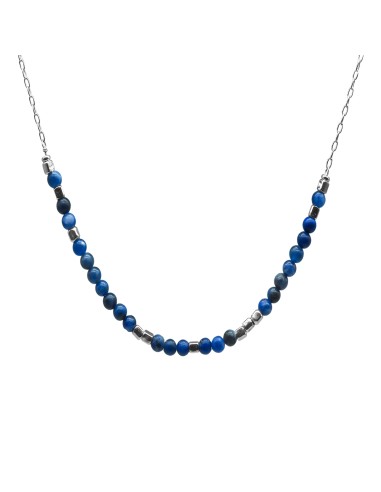 Collier argent rhodié 6,2g  - collection zodiac - Balance -  Lapis-lazuli 4mm facetté - 38+7cm