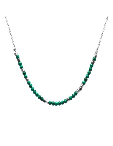 Collier argent rhodié 6,2g  - collection zodiac - Scorpion -  Malachite 4mm - 38+7cm