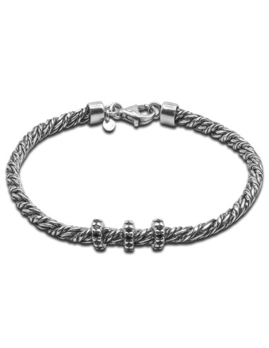 Bracelet homme argent rhodié - 19,40g - Finition vieillie - 18cm