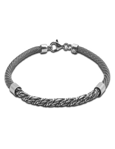 Bracelet homme argent rhodié - 13g - Finition vieillie - 20cm