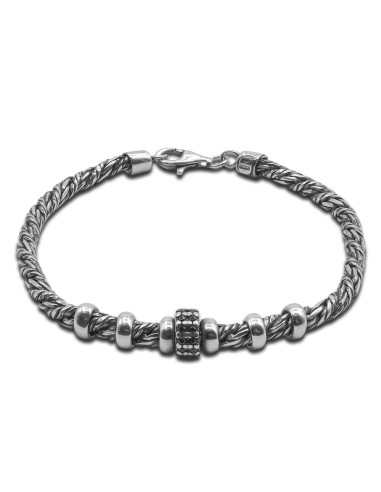 Bracelet homme argent rhodié - 20,90g - Finition vieillie -18cm