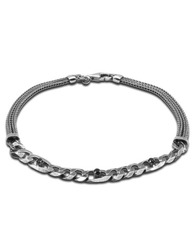 Bracelet homme argent rhodié - 7,70g - Finition vieillie - 19cm