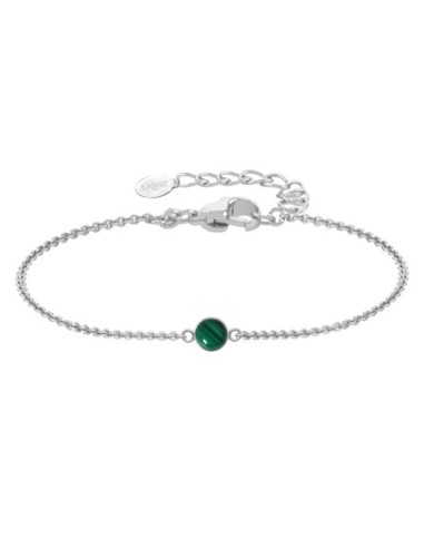 Bracelet argent rhodié - 1,6g -  Malachite - cabochon - 6mm - 15+5cm