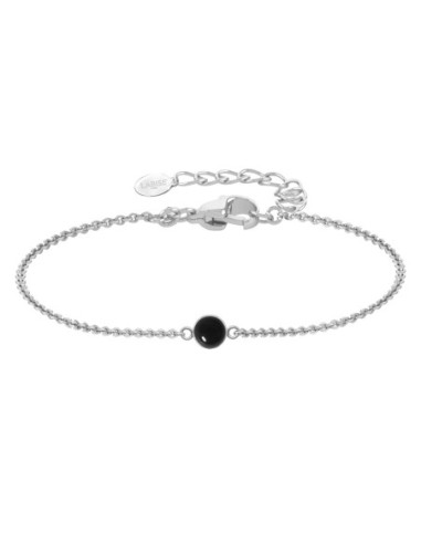 Bracelet argent rhodié - 1,6g -  Onyx - cabochon - 6mm - 15+5cm