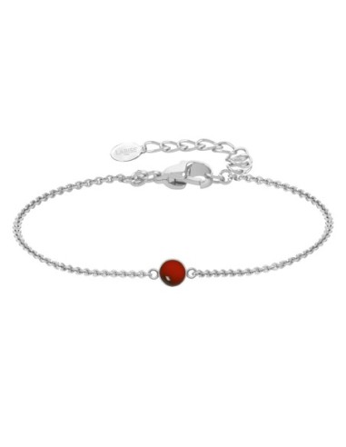 Bracelet argent rhodié - 1,6g -  Cornaline - cabochon - 6mm - 15+5cm