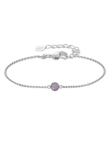 Bracelet argent rhodié - 1,6g -  Quartz Rose - cabochon - 6mm - 15+5cm