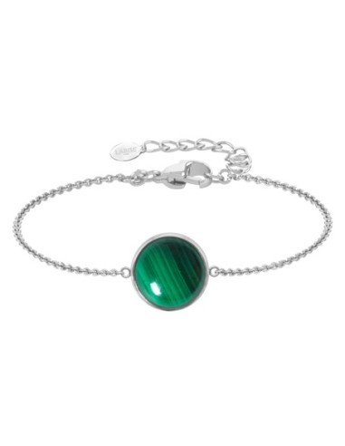 Bracelet argent rhodié - 2,5g -  Malachite - cabochon - 12mm - 15+5cm