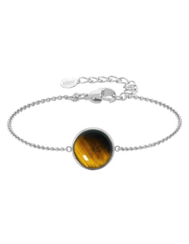 Bracelet argent rhodié - 2,5g -  Œil de tigre - cabochon - 12mm - 15+5cm